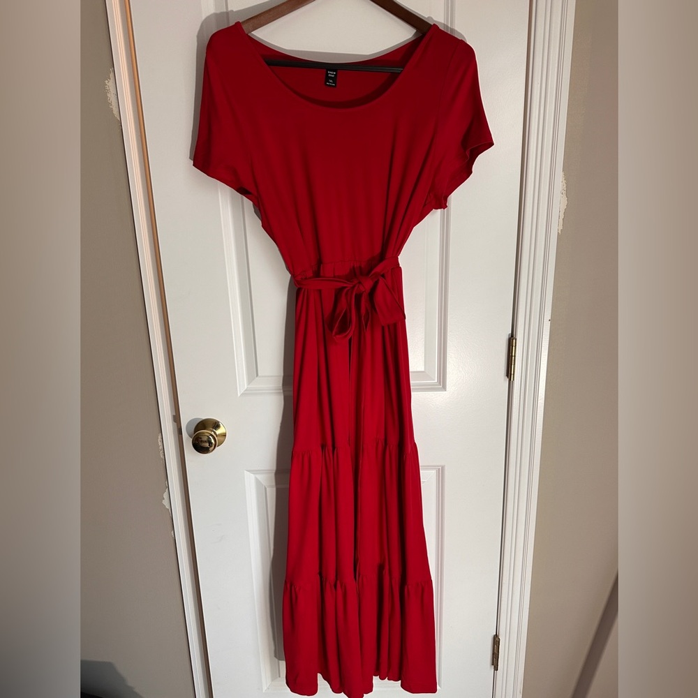 Vibrant Red Cotton Maxi Dress